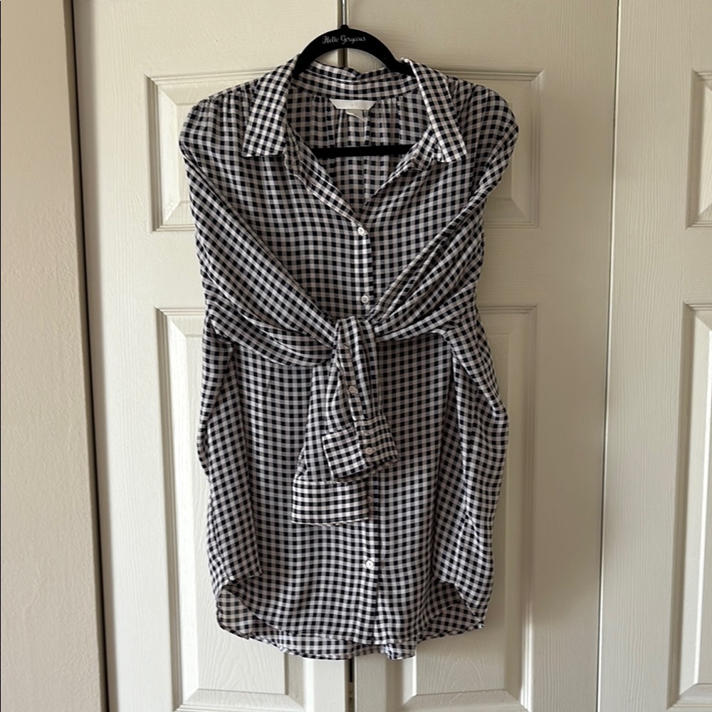 Black and White Gingham Button-Up Shirt Dress
